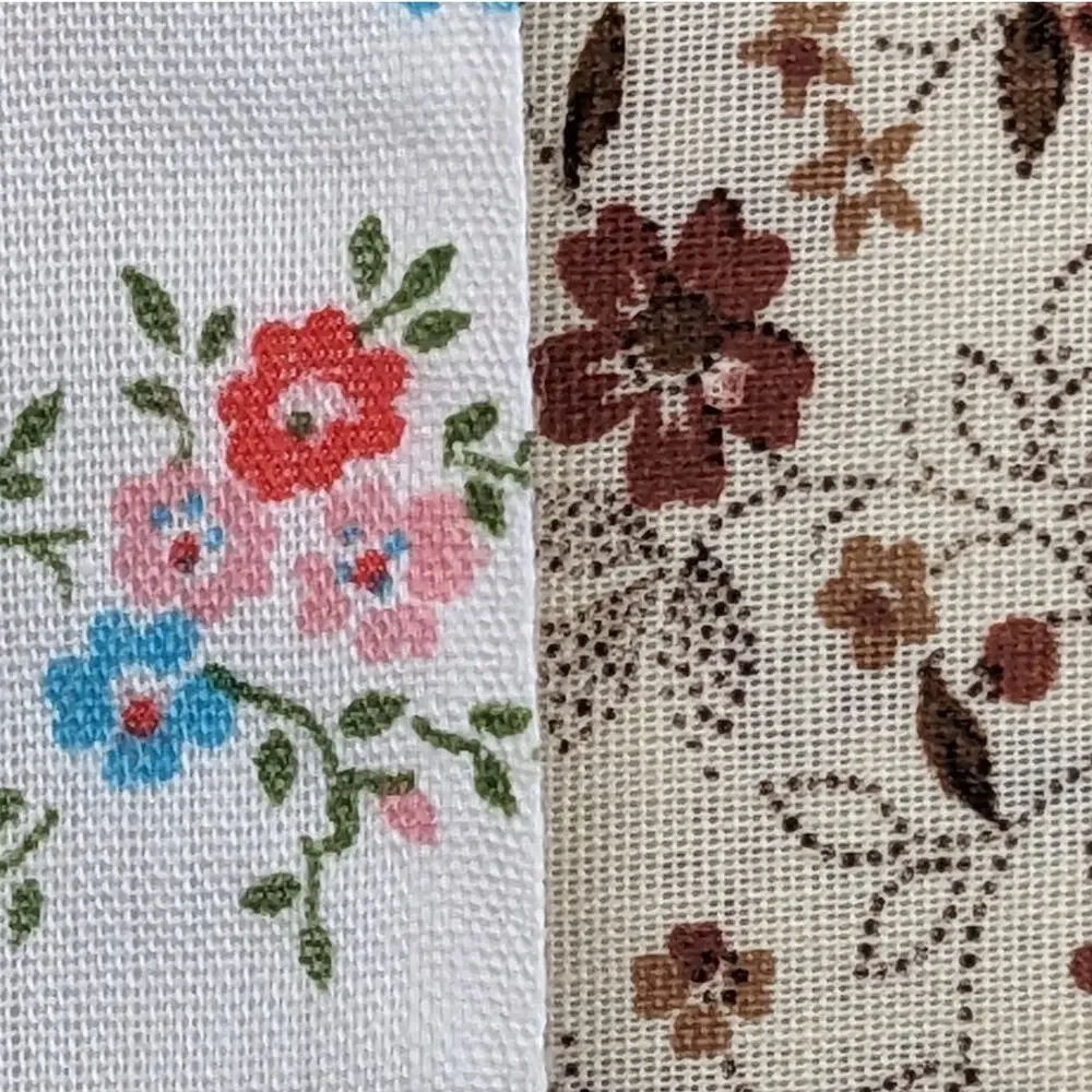 Lot 2 Vintage 1960s CALICO VIP FABRICS Semi-Sheer Cotton Bouquets Vines ~2.5 Yds